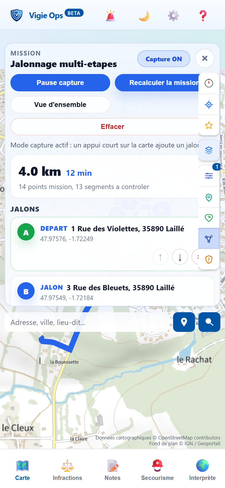 Jalonnage multi-&eacute;tapes