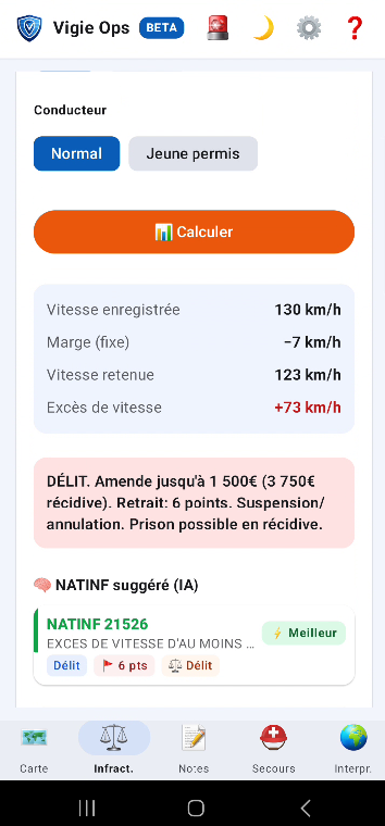 Calculateur exc&egrave;s de vitesse