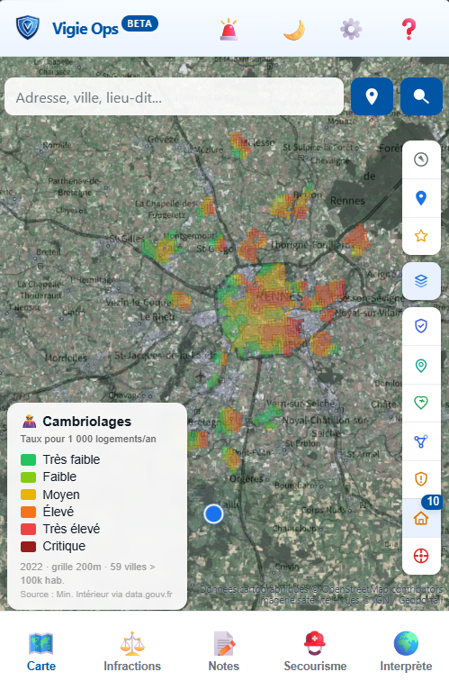 Carte de chaleur cambriolages